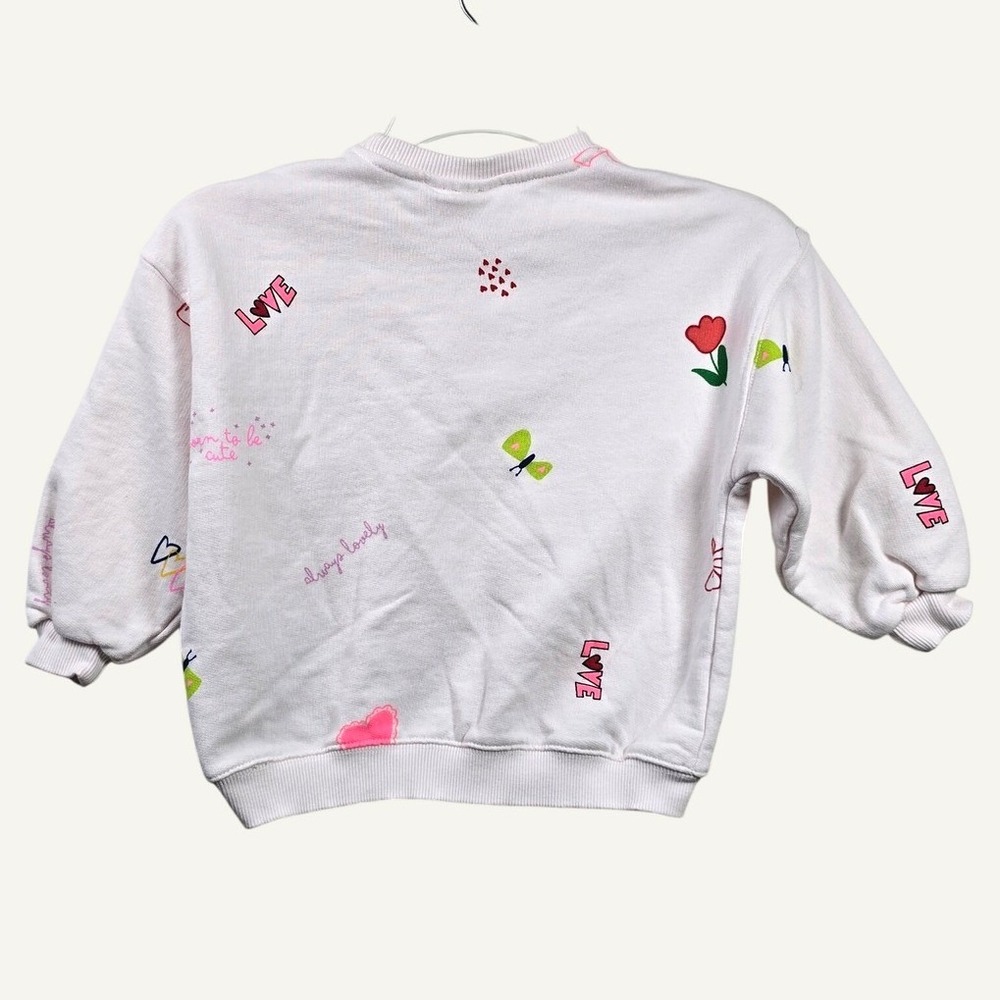 Zara Kids Coquette Bow Heart Sweatshirt 6 Pink Love Born to be Cute Pullover - Picture 2 of 4
